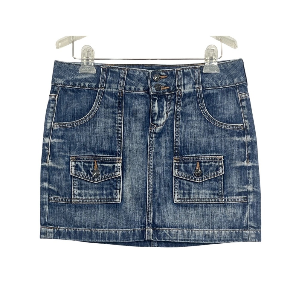 Old Navy Denim Cargo Mini Skirt Blue Size 2 Pockets Button Fly Casual
